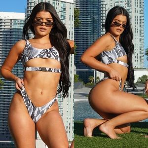 Black and White Snake Print Bikini Set